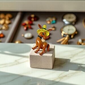 3/$20 Gerry's Donkey Brooch Pin Enamel Metal Vintage Signed 1-3/4” Straw Hat